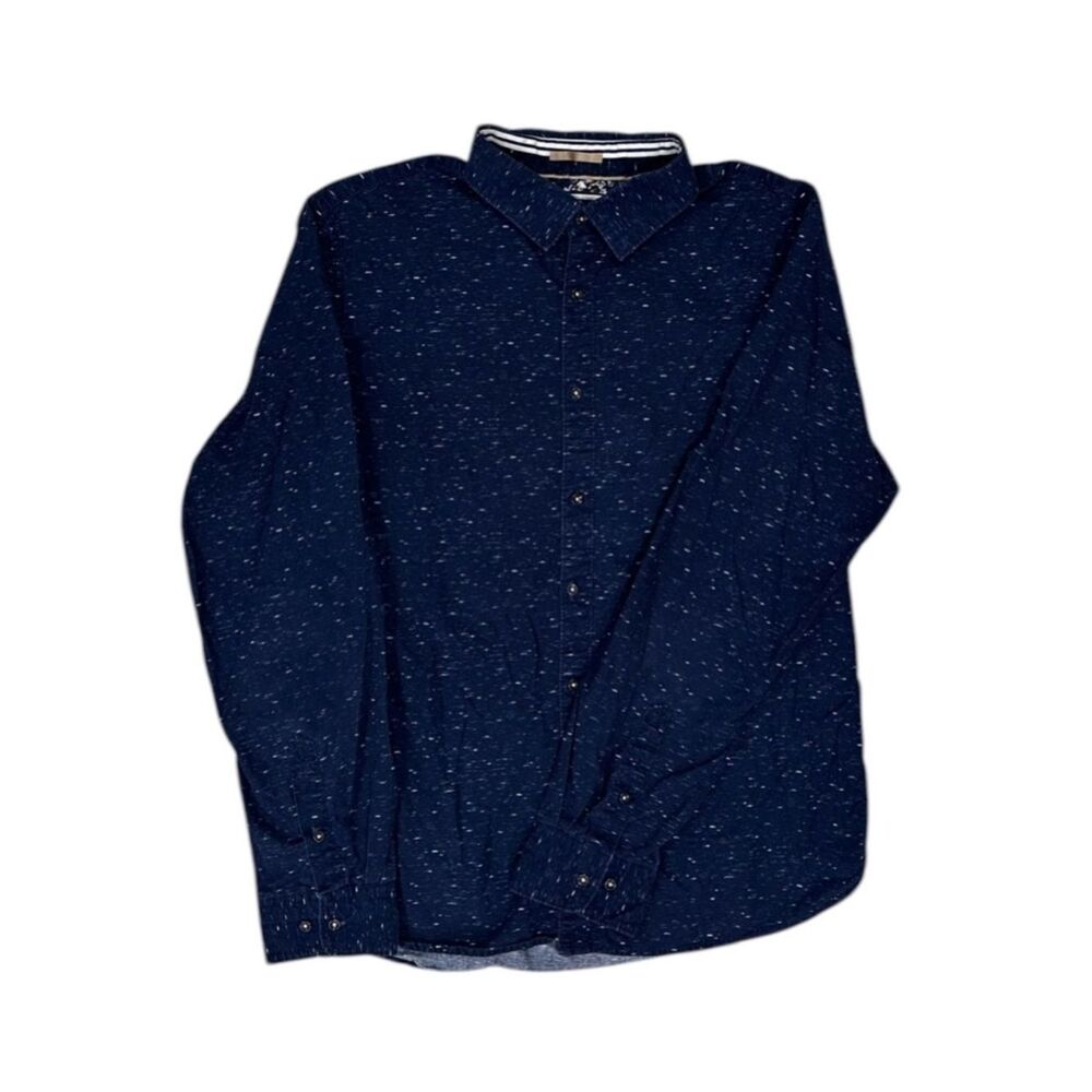 DENIM & FLOWER BY RICKY SINGH Navy Button-Up Shirt with White Slub Print